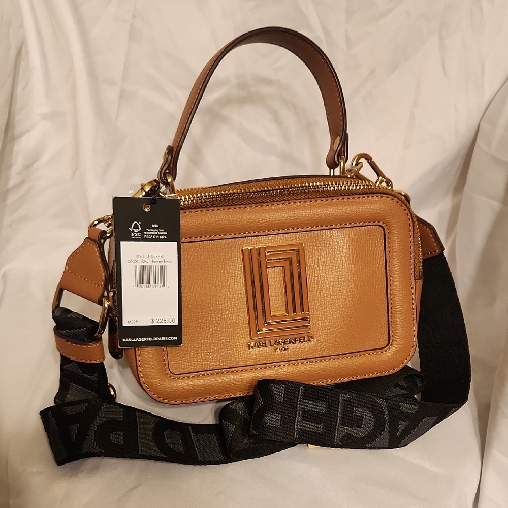 Karl Lagerfeld Brown Crossbody Bag with Gold Accents
